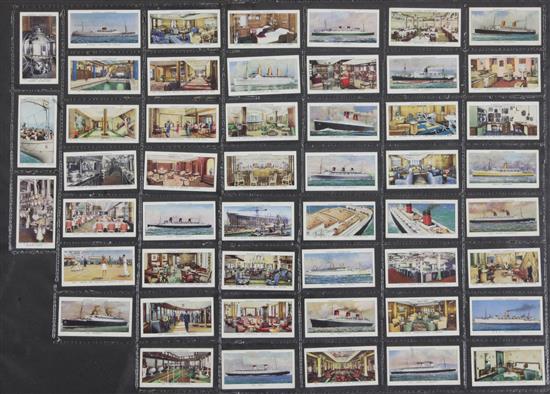 Three folio albums of cigarette cards of the themes of Ships, Aviation, Speed and Transport,